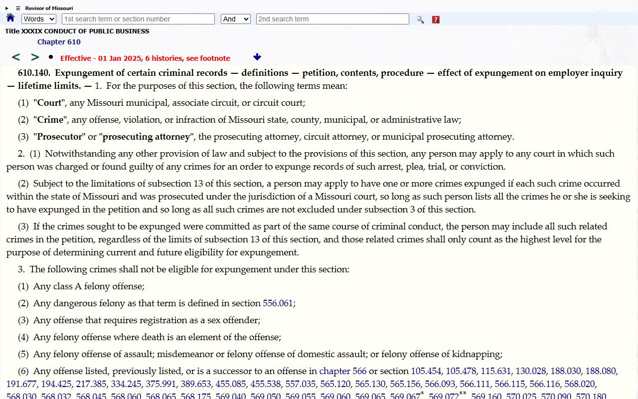 Pemiscot County court charges Missouri criminal record expungement statute