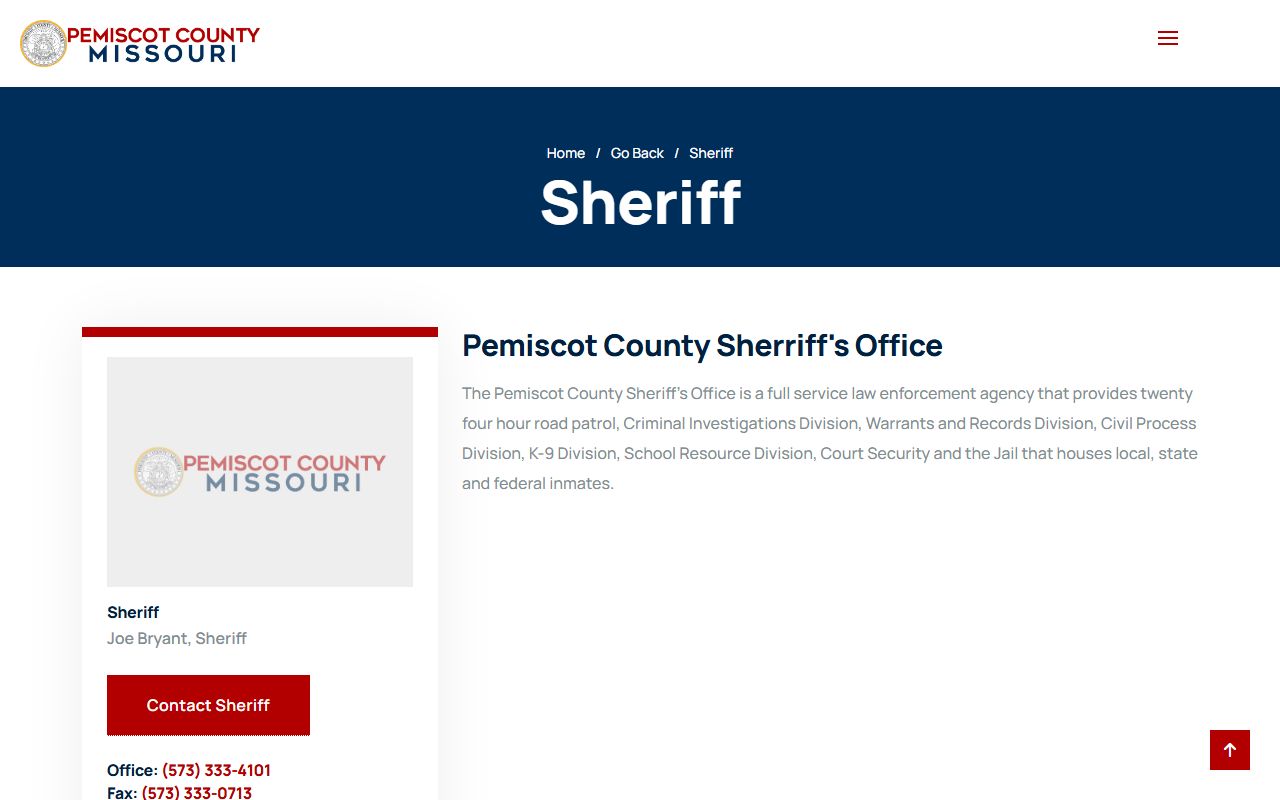 Pemiscot County arrest records Sheriff's Office page