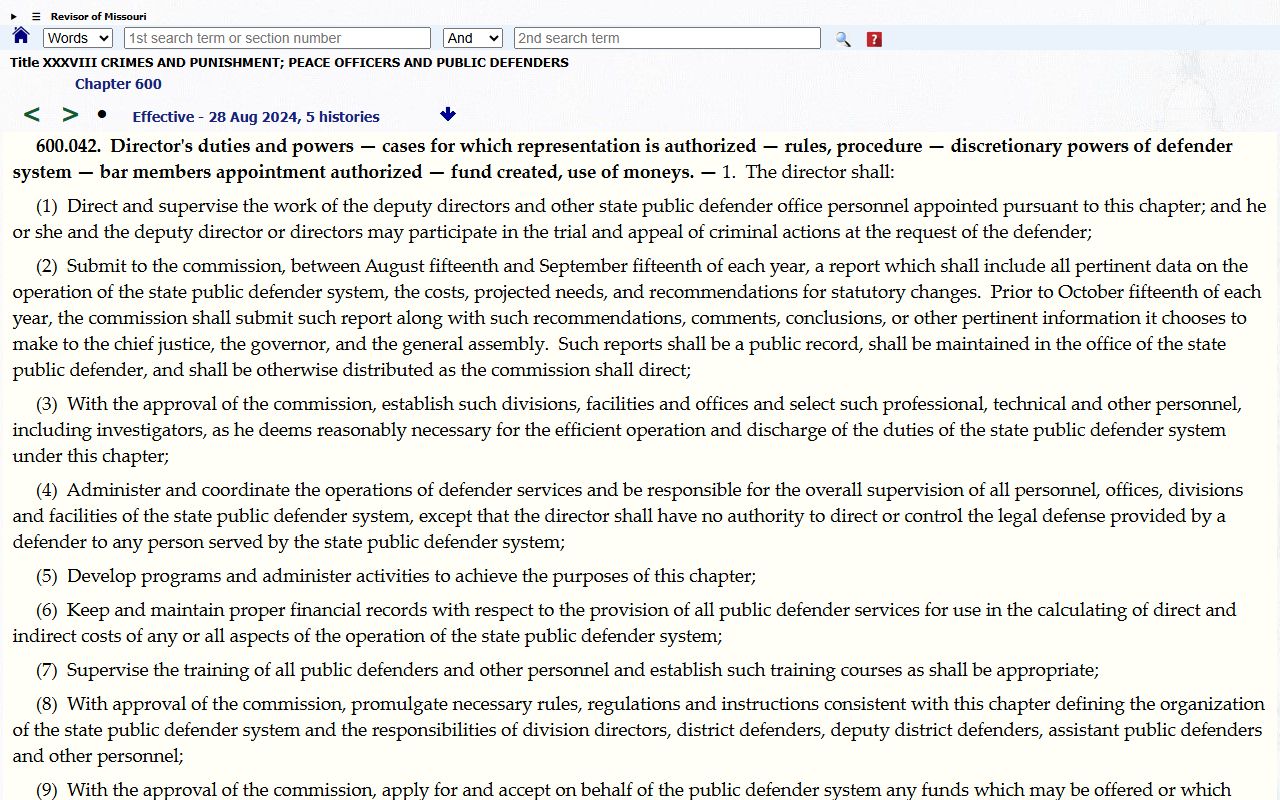 Pemiscot County criminal court records Missouri Public Defender authority statute