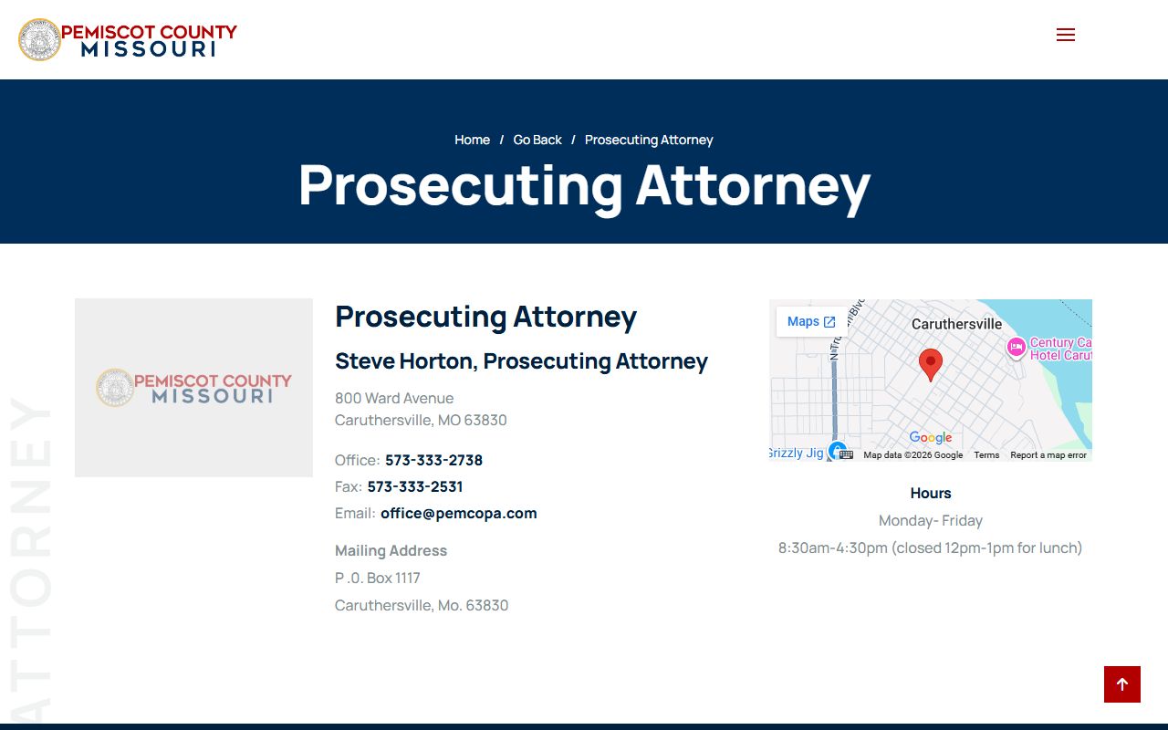 Pemiscot County criminal court records Prosecuting Attorney directory entry