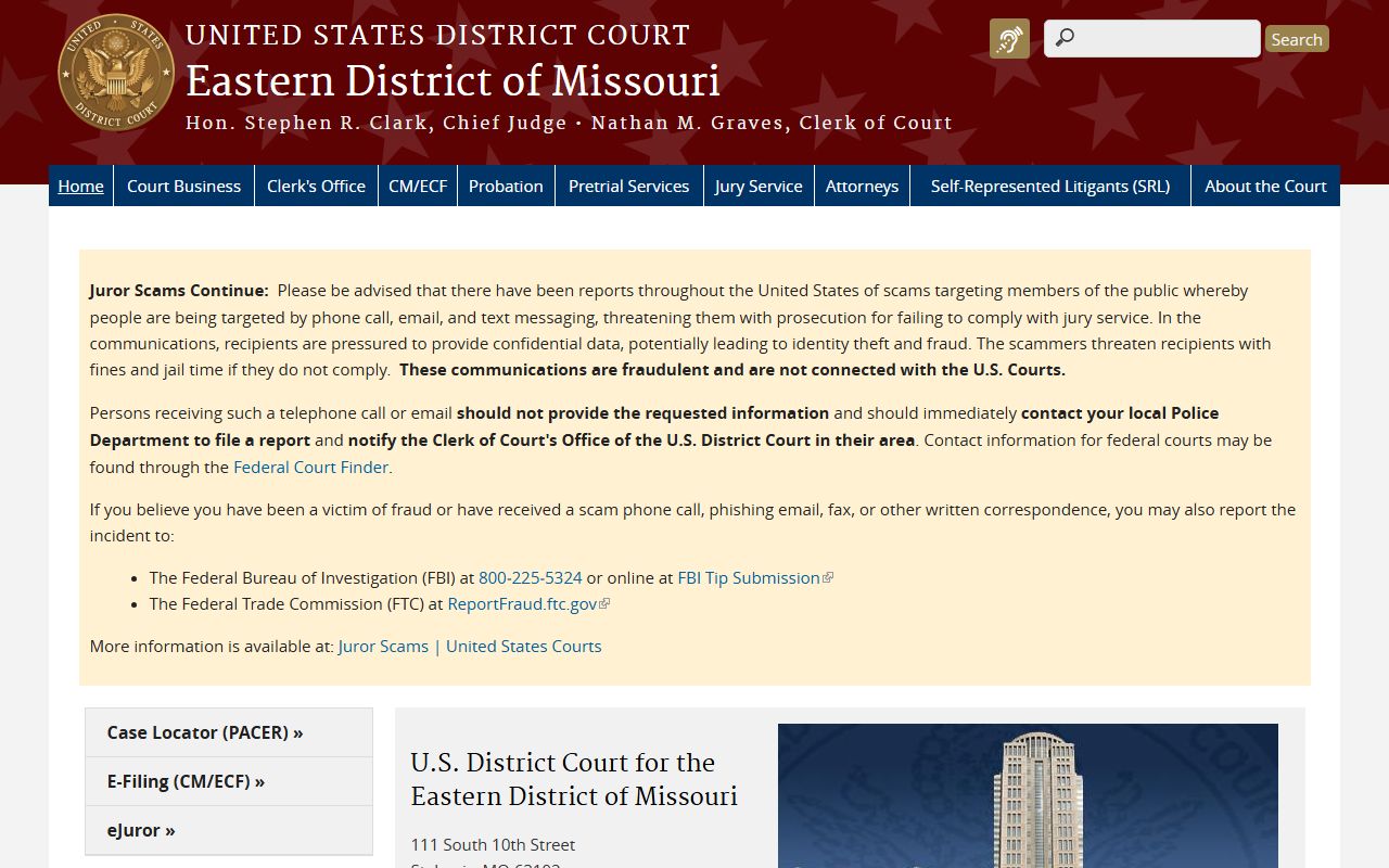 Pemiscot County Circuit Court federal Eastern District homepage