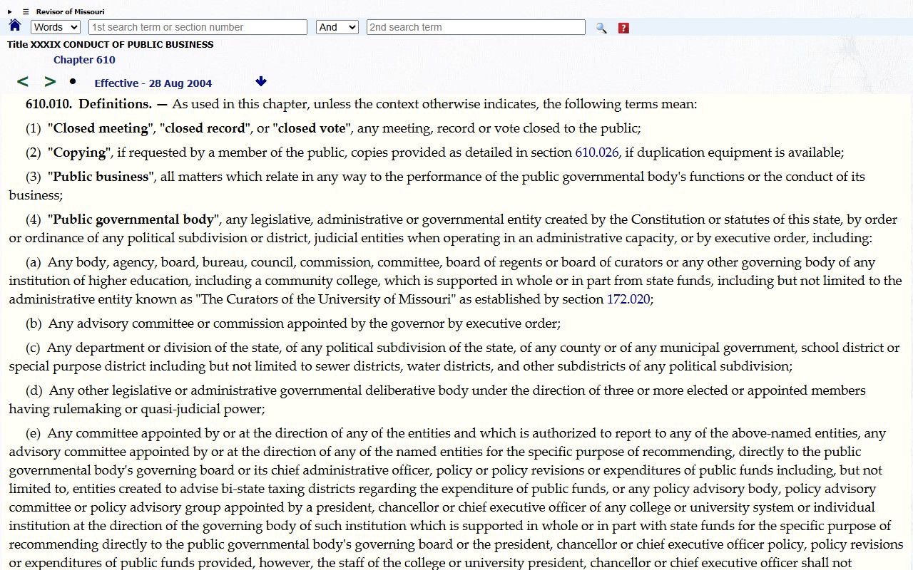Pemiscot County court records Missouri Sunshine Law public record definitions