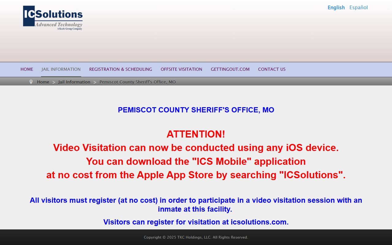 Pemiscot County inmate records video visitation page