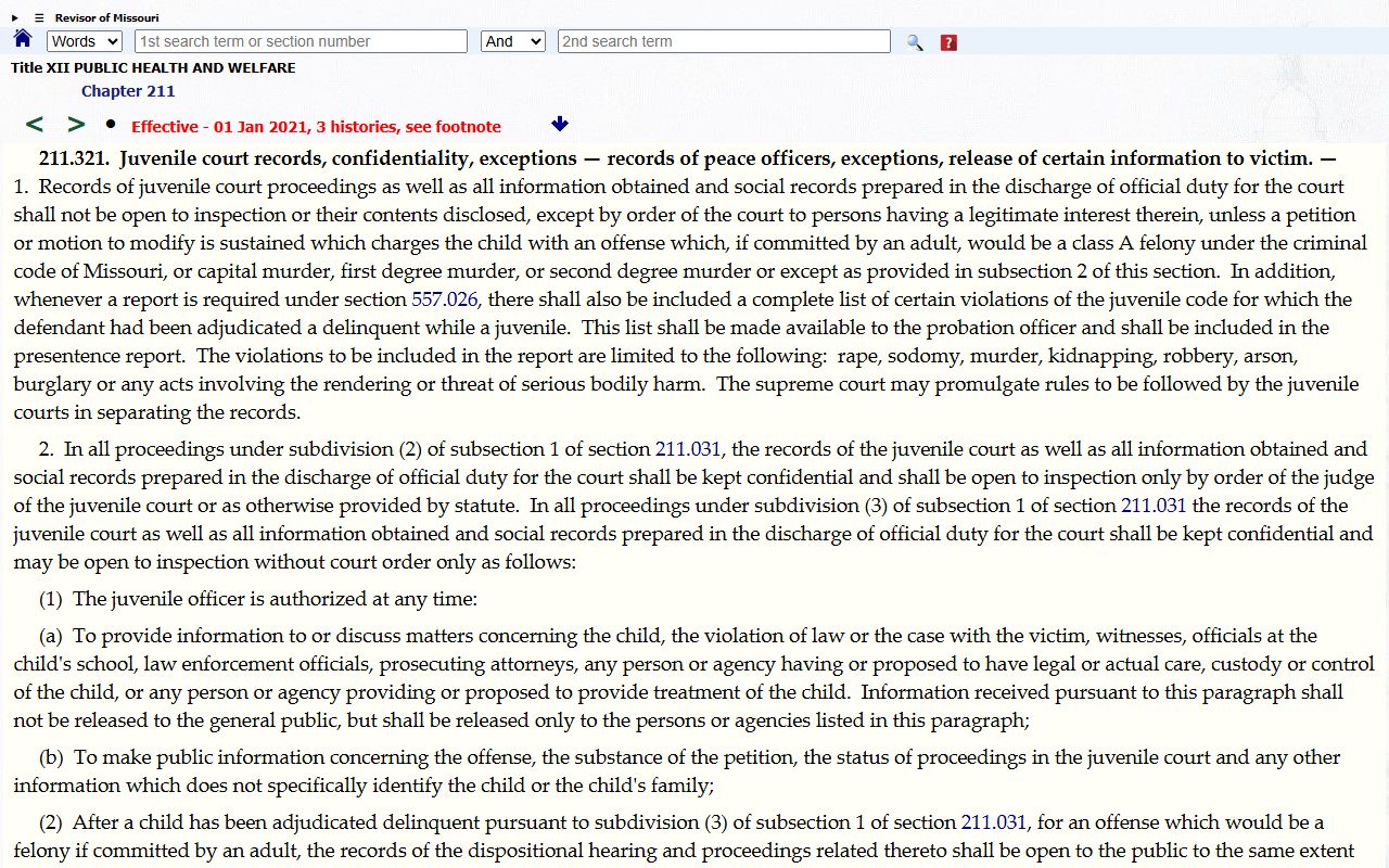 Pemiscot County probate records juvenile confidentiality statute