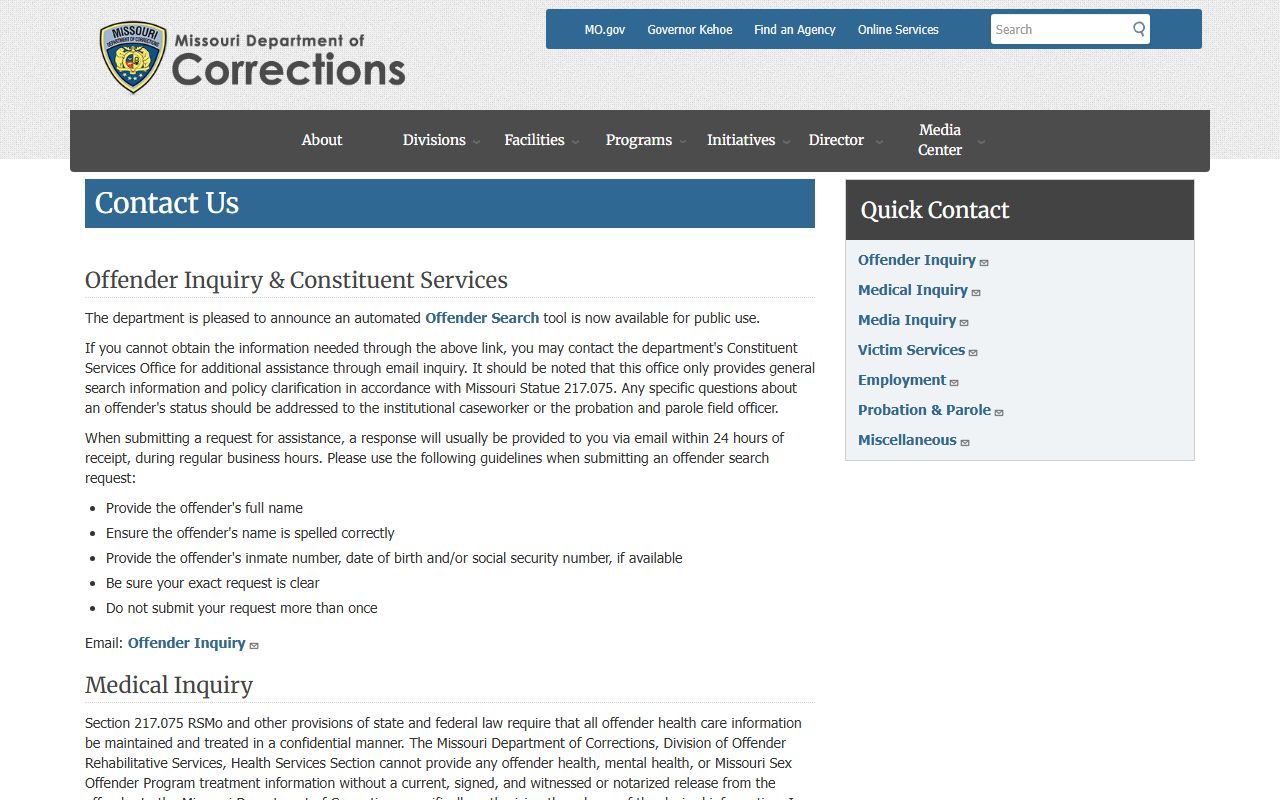 Pemiscot County warrant search Missouri DOC contact page